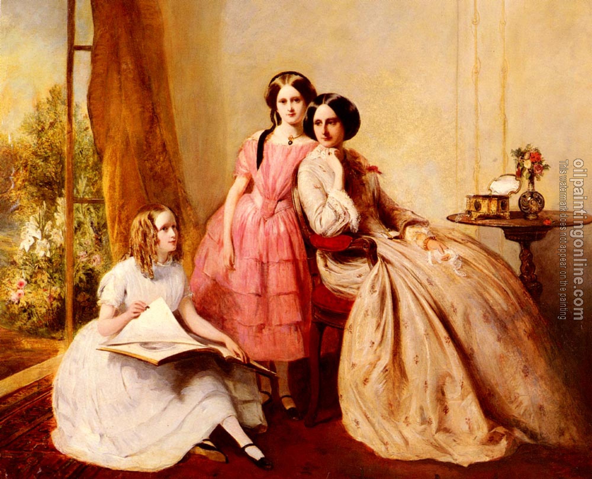 Solomon, Abraham - A Portrait Of Two Girls With Their Governess